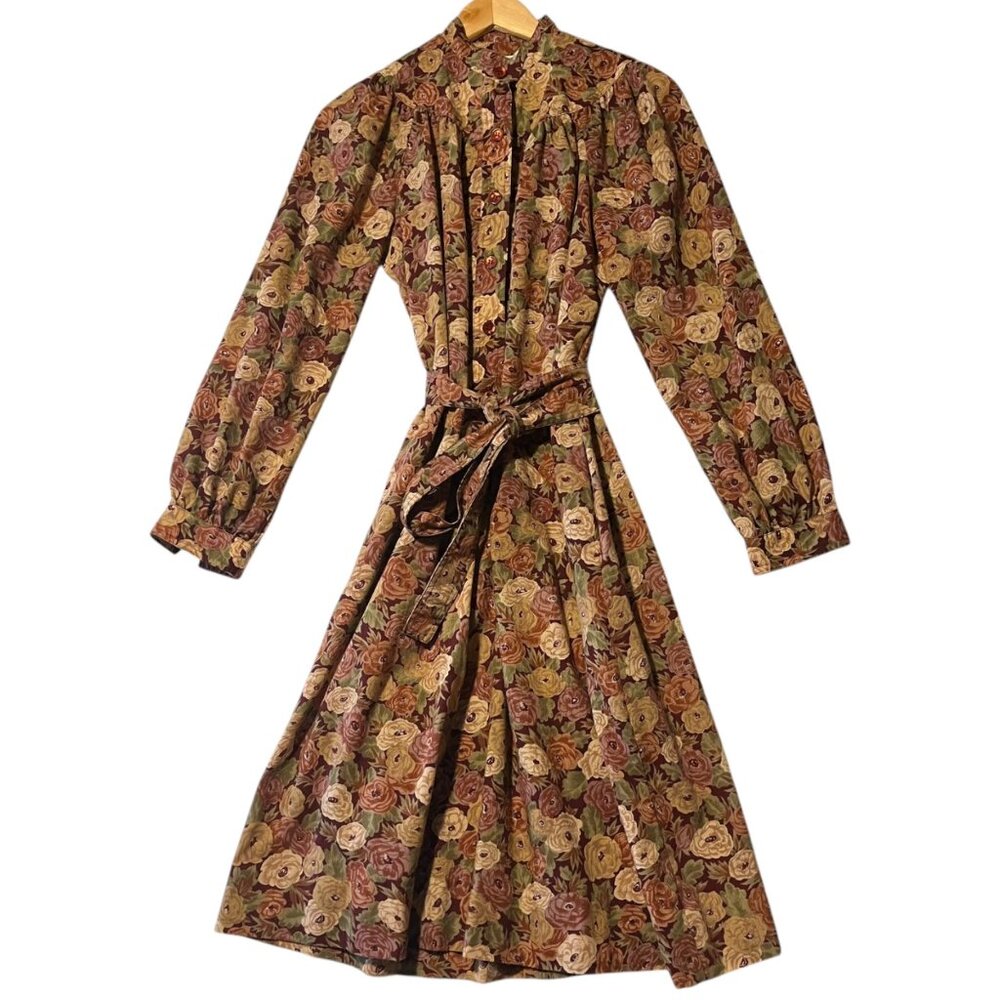 Vintage Parade New York Dress Medium Button Floral Tie‎ Waist Collared Casual